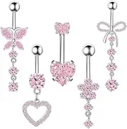 [BSLVWG] 5PCS Belly Button Bars Stainless Steel Heart Bow Navel Button Piercing Jewellery,14G 10mm Barbell Belly Button Rings, one size, Stainless Steel, No Gemstone