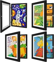 A4 Kids Art Frames 4 Pack Kids Artwork Flip Frame Changeable for Picture Display, Children School Drawing Projects Storage, Horizontally Vertically Wall Hanging, Storage A4 120 Pictures (Black)