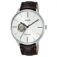 在飛比找ETMall東森購物網優惠-【ALBA】送禮首選 機械男錶 皮革錶帶 銀白 防水50米 