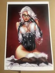 EBAS ERIC BASALDUA SPICY BLACK CAT PIN UP SIGNED 11x17 ART PRINT lingerie marvel