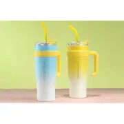 2Pcs 40oz Tumbler with Handle Straw and Lid Insulated Water Bottle Stainless Steel Reusable Travel Mug-Blue and Yellow