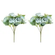 6 Branch Artificial Silk Peony Hydrangea Floral, 2 Pack Fake Flowers, Green