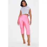 Shape Hot Pink Disco Slinky Capri Leggings, Hot Pink