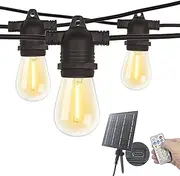 15M Solar Festoon Lights Outdoor, 2700K Warm White Solar Powered String Lights with 2400mAh Battery, 15+1 S14 Festoon Light for Patio Backyard Balcony Gazebo Party Carport