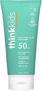 Thinksport Kids SPF 50+ Mineral Sunscreen – Safe, Natural Sunblock for Children - Water Resistant Sun Cream – Broad Spectrum UVA/UVB Sun Protection – Reef Friendly Lotion, 6oz