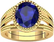 [DINJEWEL] 9.00 Carat Natural Blue Sapphire Gemstone Oval Cut Proposal Gold Plated Adjustable Ring For Her, Metal, Sapphire