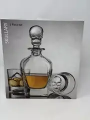 Godinger Skullery 3pc DECANTER SET Crystal 2 Double Old Fashioned Glasses bar