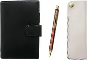 Eco B7 LS002B-NK01W-NQ30KB-R Cowhide Mini Notebook and Horizontal Hook Pen Case White NQ30K Wide Shaft Metal Straight Knock Double Anodized Lattice Ballpoint Pen Set Red