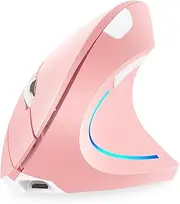 2.4G Wireless Vertical Mouse Rechargeable Upright Ergonomic Mouse 3 Adjustable DPI Levels RGB Flowing Light Plug N Play, Pink VCXN