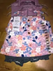 Carter's 3M Baby Girl 4 Piece Set Summer Flowers Bunny 1 Dress 1 Romper 2 Shorts