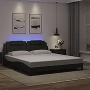 King Size Bed Frame with LED, Black Faux Leather, Plywood Slats, Bedroom Furniture, Platform Beds, Queen Mattress Frame