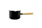 Falcon Enamel Butter Warmer with Wood Handle Deluxe 2 Tone Black and White