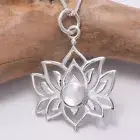 Sterling Silver 925 Lotus Flower with MOP Pendant Necklace