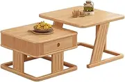 Nesting Coffee Table Set, Drawer Closed Storage, Concave Round Handle Design, Ring-Shaped Solid Wood Support Foot, for Small Space Square Table(Wood Color)