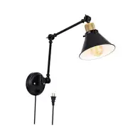 Wall Sconce Plug in, Dimmable Wall Sconce with Switch Swing Arm 1 Pack Black