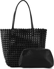 [ZOSIVEB] Woven Bag for Women Vegan Leather Tote Bag Large Summer Beach Travel Handbag and Clutch Retro Handmade Shoulder Bag