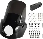 [BOSYCY] Motorcycle Windshield Fairing Kit Fits Harley Davidson, Road Style Headlight Shades Cover with Extension for Dyna Super Glide Softail, Glossy Black Smoke Windscreen (15 inch) (BO-6021-15EX)