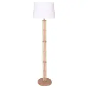 Sarantino Rattan Floor Lamp With Ghost-White Linen Shade
