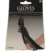 Halloween Zippered Black Long Gloves OSFM Silvertone Zippers