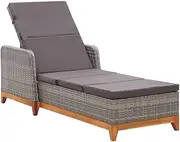 Grey Acacia Wood Outdoor Lounger Chair - Patio Recliner, Folding Gravity Camping Lounger for Lawn, Beach, Adults, Poly Rattan Chaise Reclining