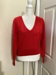 J. Crew Brushed Cashmere Cropped V-Neck Sweater Vintage Red XS