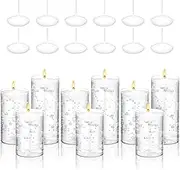 Hoolerry 9 Set Glass Cylinder Vases for Centerpieces, Multiple Size Clear Hurricane Candleholder with Floating Candles Artificial Pearl String for Wedding Table Decor(4.7", 6", 8",White)