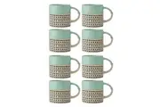 8PK Mikasa 390ml Wax Resist Glaze Coffee Mug Cup Clay Drinkware w Handle Green