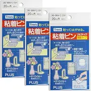 Plus Lipitack Adhesive Pins, 0.8 inch (20 mm) Square, 12 Pieces, Clear, Set of 3, 1.2-35.4 x 3
