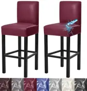 Bar Stool Covers2 Pack Stretch Waterproof PU Bar Stool Covers with Backs Remo...