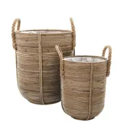2pc Belle Playa Handwoven Rattan Storage Basket Stripe Set Home Decor Natural