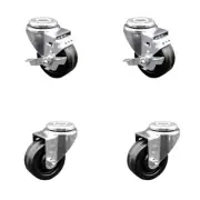 3 Inch SS Phenolic Wheel Swivel Bolt Hole Caster Set with 2 Brake Service Caster