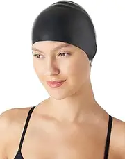 Amazon Basics Wrinkle Free Silicone Unisex Swim Caps Black, 1-Pack