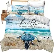 Sea Turtle Bedding Set Ocean Nautical Duvet Cover Twin Full Queen King Size Comforter Cover for Kids Adults Men Women Beach Theme Quilt Cover Decorative Soft Bedding Set with 2 Pillowcases