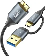USB C Hard Drive Cable 2FT, CableCreation 5Gbps USB A/C to Micro B Cable, 2 in 1 USB 3.0 Cable Compatible with WD, Toshiba, Samsung, Seagate External Hard Drive, and Camera, Grey,2FT/0.6M