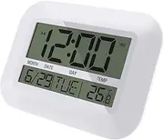 Hcskoss Digital Wall Clock Alarm Clock Calendar Clock Digital Clock with Date Day and Time Wall Clock with Temperature Battery Operated Simple Temperature Calendar Date Day for Home Office