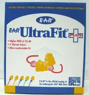 E-A-R UltraFit Plus Reusable, Corded EarPlugs NRR 26, 5 Vibrant Colors 100 Pairs