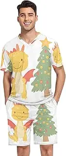 [GAIREG] Mens Short Pajama Set Loungewear 2 Pcs Pj Set S-XXL, Yellow Dragon With Wings Christmas, Large