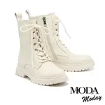 短靴 MODA MODAY 帥氣時髦感全真皮綁帶QQ厚底短靴－白