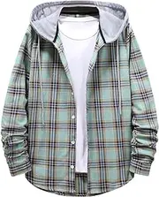 [Elogoog] Men's Casual Cotton Plaid Shirts Long Sleeve Button Down Big and Tall Tops Spread Collar Flannel Checked Jacket