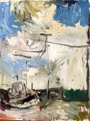 Cloud Landscape Plein Air Cubist Modern Art Oil Painting 18x24 Original BVC