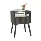 Black Nightstand with Drawer, Mid Century Modern Bedside Table with Open