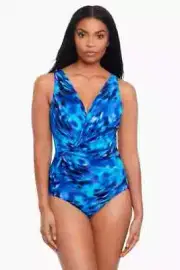 $198 Miraclesuit Cloud Leopard Esmerelda One Piece Swimsuit, Blue, 12