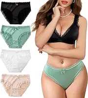 [Kingfung] Lace Underwear for Women Cheeky Bikini Womens Underwear Pack Sexy Lace Wasit Hipster Brief Panties for Ladies