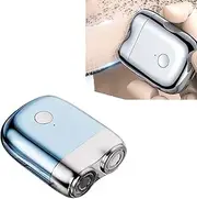 Waterproof Portable USB Men's Shaver, Pocket Size Washable Electric Razor, Rechargeable Mini Magnetic Suction Double-Headed Shaver, Shaving Trimmer, Present for Men (Plating Blue)