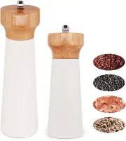 White Salt Grinder Wooden Pepper 8"+6" Salt Grinder Set Pepper Mill Salt & Peppe