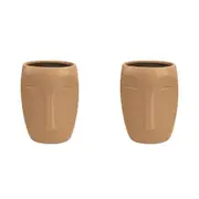 2x Urban Aztec Face 17cm Ceramic Plant/Flower Vase Home Display Pot Medium Beige