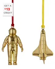 Waterford Christmas Spaceman & Rocket Golden Ornament Set with $13 Credit