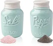 Comfify Vintage Mason Jar Salt & Pepper Shakers by - Adorable Decorative Mason Jar Décor for Vintage, Rustic, Shabby Chic - Sturdy Ceramic in Aqua Blue - 3.5 oz. Cap.