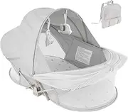 myfunbaby Portable Travel Bassinet for 0-5M Baby, Baby Cribs Travel Pod for Outdoors Baby Lounger,Co Sleeper for Baby in Bed with Mosquito Net and Sunshade Canopy, Lightweight Washable (Gray)
