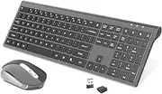 Rechargeable Wireless Keyboard and Mouse Combo,Ergonomic Full Size Design Wireless Keyboard with Number Pad Wireless Keyboard and Mouse for MAC Windows Black